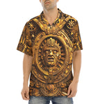 Hawaiian Shirt Golden Sun God Mask Carvings
