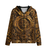 Men's Zip Up Hoodie Golden Sun God Mask Carvings