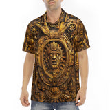 Men's Polo Shirt Golden Sun God Mask Carvings