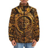 Down-Padded Puffer Jacket Golden Sun God Mask Carvings