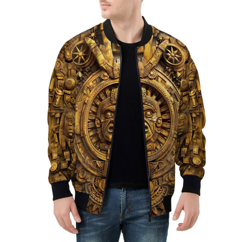 Bomber Jacket Golden Sun God Mask Carvings