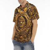 Men's Polo Shirt Golden Sun God Mask Carvings