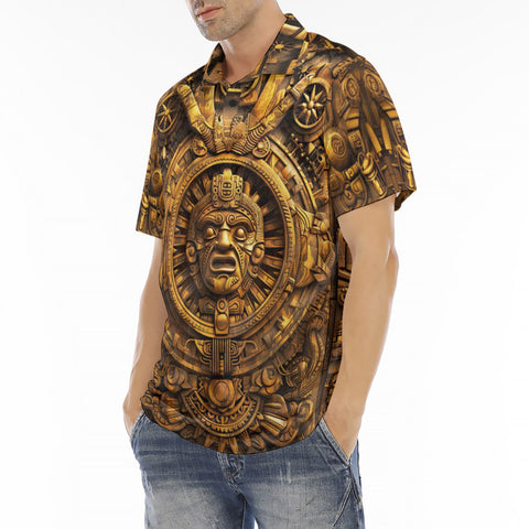 Men's Polo Shirt Golden Sun God Mask Carvings