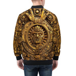 Bomber Jacket Golden Sun God Mask Carvings