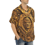 Hawaiian Shirt Golden Sun God Mask Carvings