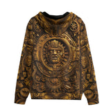 Men's Zip Up Hoodie Golden Sun God Mask Carvings