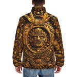 Down-Padded Puffer Jacket Golden Sun God Mask Carvings