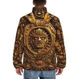 Down-Padded Puffer Jacket Golden Sun God Mask Carvings