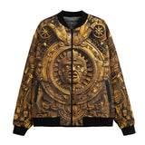 Bomber Jacket Golden Sun God Mask Carvings