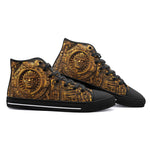 High-Top Canvas Shoes Golden Sun God Mask Carvings