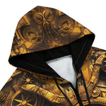 Men's Zip Up Hoodie Golden Sun God Mask Carvings