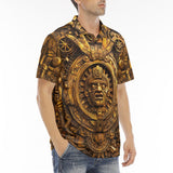 Men's Polo Shirt Golden Sun God Mask Carvings