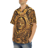 Hawaiian Shirt Golden Sun God Mask Carvings