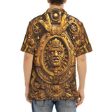 Hawaiian Shirt Golden Sun God Mask Carvings