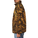 Down-Padded Puffer Jacket Golden Sun God Mask Carvings