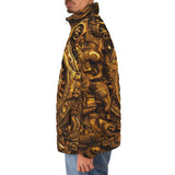 Down-Padded Puffer Jacket Golden Sun God Mask Carvings