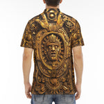 Men's Polo Shirt Golden Sun God Mask Carvings