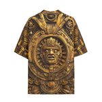 Hawaiian Shirt Golden Sun God Mask Carvings
