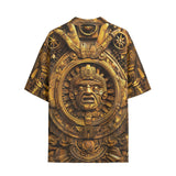 Hawaiian Shirt Golden Sun God Mask Carvings