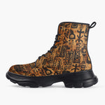 Casual Leather Chunky Boots African Tribal Symbols