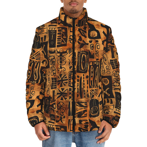 Down-Padded Puffer Jacket African Tribal Symbols