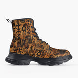 Casual Leather Chunky Boots African Tribal Symbols