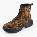 Casual Leather Chunky Boots African Tribal Symbols