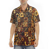 Men's Polo Shirt Wooden Carvings Tribal Symbols