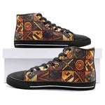 High-Top Canvas Shoes Wooden Carvings Tribal Symbols