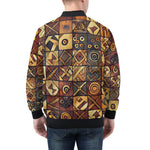 Bomber Jacket Wooden Carvings Tribal Symbols