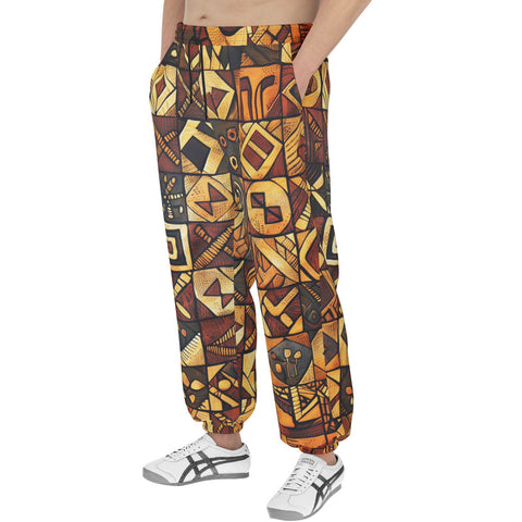 Men's Sweatpants Wooden Carvings Tribal Symbols
