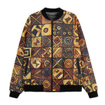 Bomber Jacket Wooden Carvings Tribal Symbols