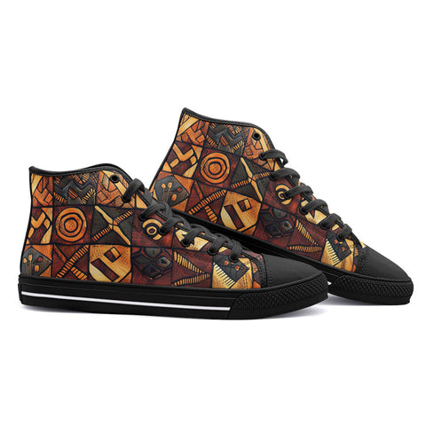 High-Top Canvas Shoes Wooden Carvings Tribal Symbols