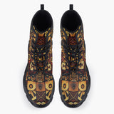 Casual Leather Chunky Boots Wooden Carvings Tribal Symbols