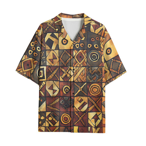 Hawaiian Shirt Wooden Carvings Tribal Symbols