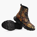 Casual Leather Chunky Boots Wooden Carvings Tribal Symbols