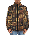Down-Padded Puffer Jacket African Tribal Symbols Art