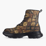 Casual Leather Chunky Boots African Tribal Symbols Art