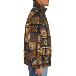 Down-Padded Puffer Jacket African Tribal Symbols Art