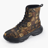 Casual Leather Chunky Boots African Tribal Symbols Art