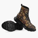 Casual Leather Chunky Boots African Tribal Symbols Art