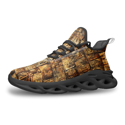 Sports Mesh Sneakers Ancient Mayan Carvings Faces