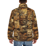 Down-Padded Puffer Jacket Ancient Mayan Carvings Faces