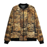 Bomber Jacket Ancient Mayan Carvings Faces
