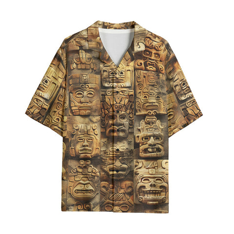 Hawaiian Shirt Ancient Mayan Carvings Faces