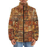 Down-Padded Puffer Jacket Terracotta Tiles Tribal Symbols