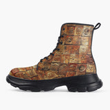 Casual Leather Chunky Boots Terracotta Tiles Tribal Symbols