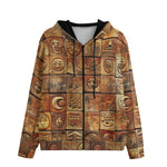 Men's Zip Up Hoodie Terracotta Tiles Tribal Symbols