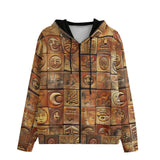 Men's Zip Up Hoodie Terracotta Tiles Tribal Symbols