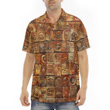 Men's Polo Shirt Terracotta Tiles Tribal Symbols
